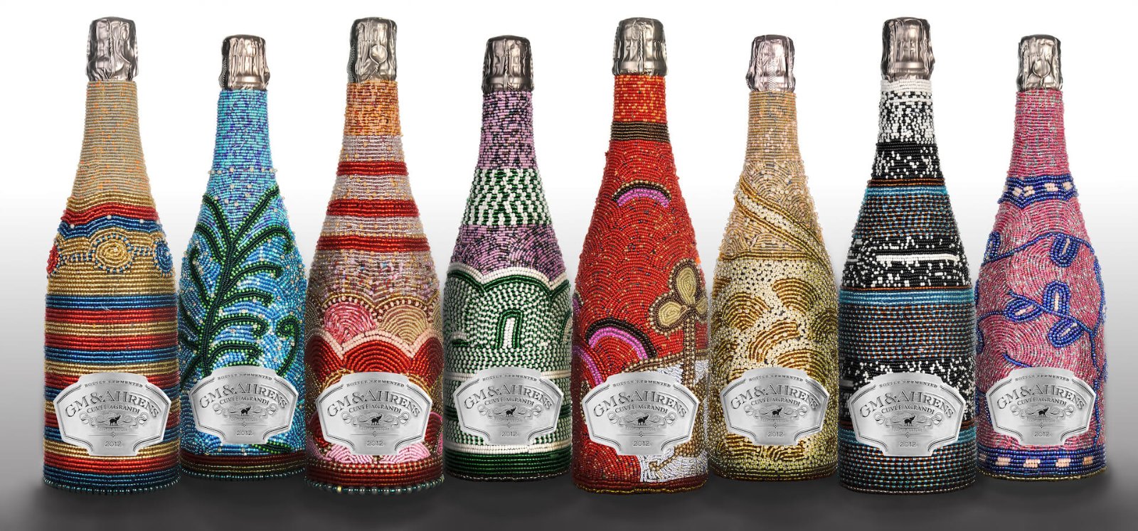 The beaded GM&AHRENS Cuvée Agrandi Cap Classique bottles